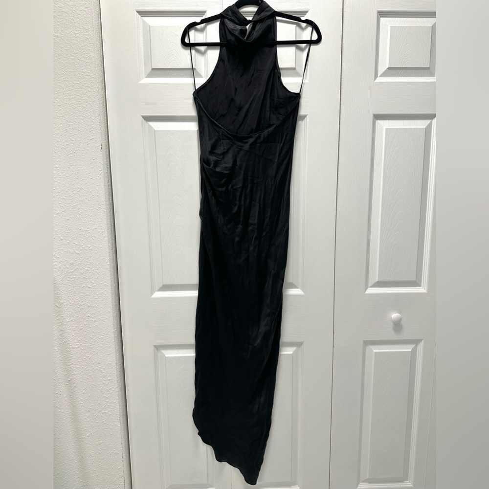 Revolve- Amanda Uprichard Black Satin Halter Maxi Dress with Side Slit - Picture 8 of 9